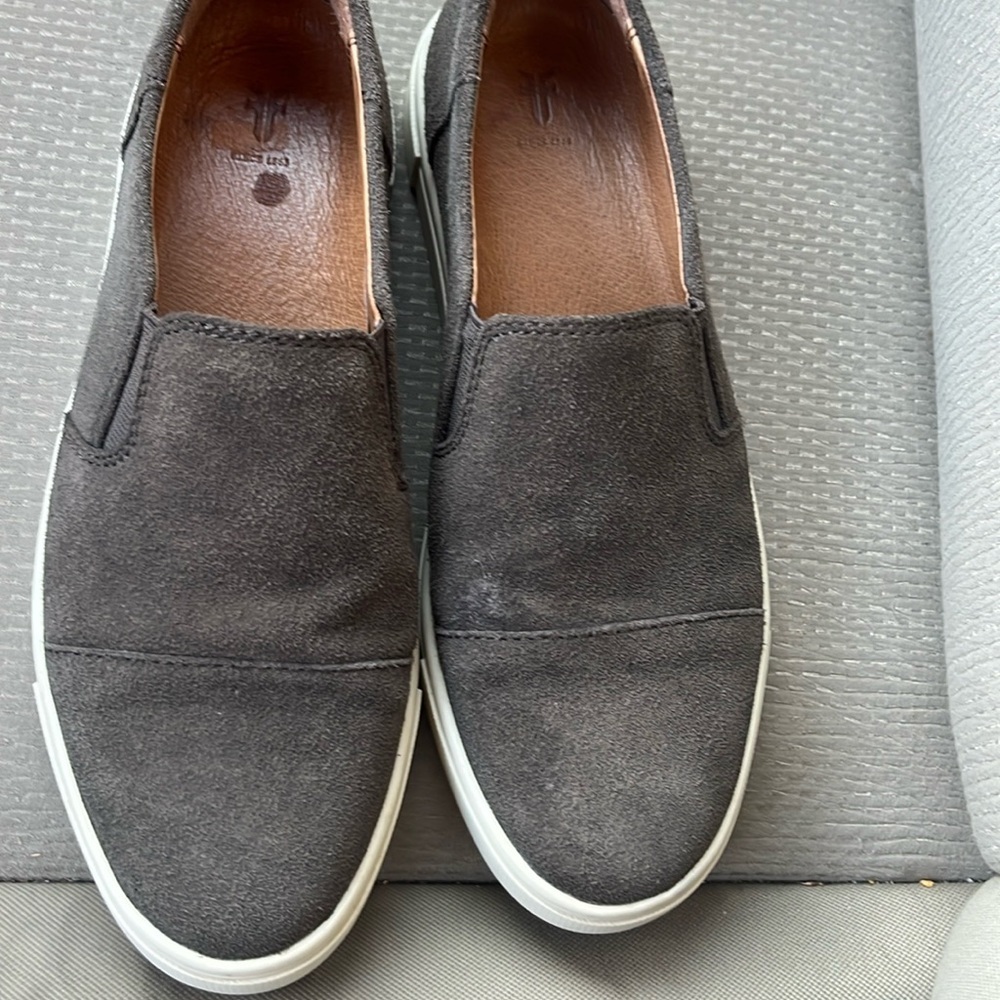 Frye Gemma cap toe brown suede leather slip on sneaker 6.5